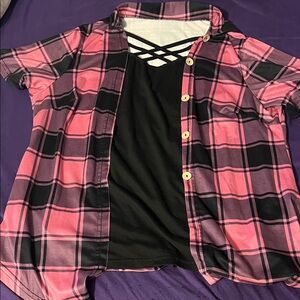 SHEIN Pink Plaid Top - 1XL